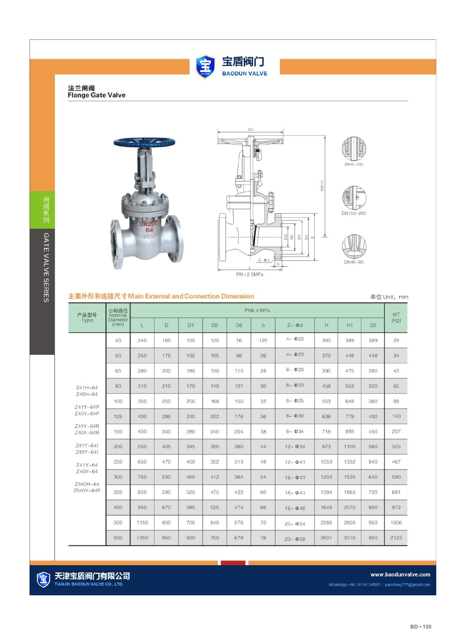 Flanged Gate Valve technical sheet page 155