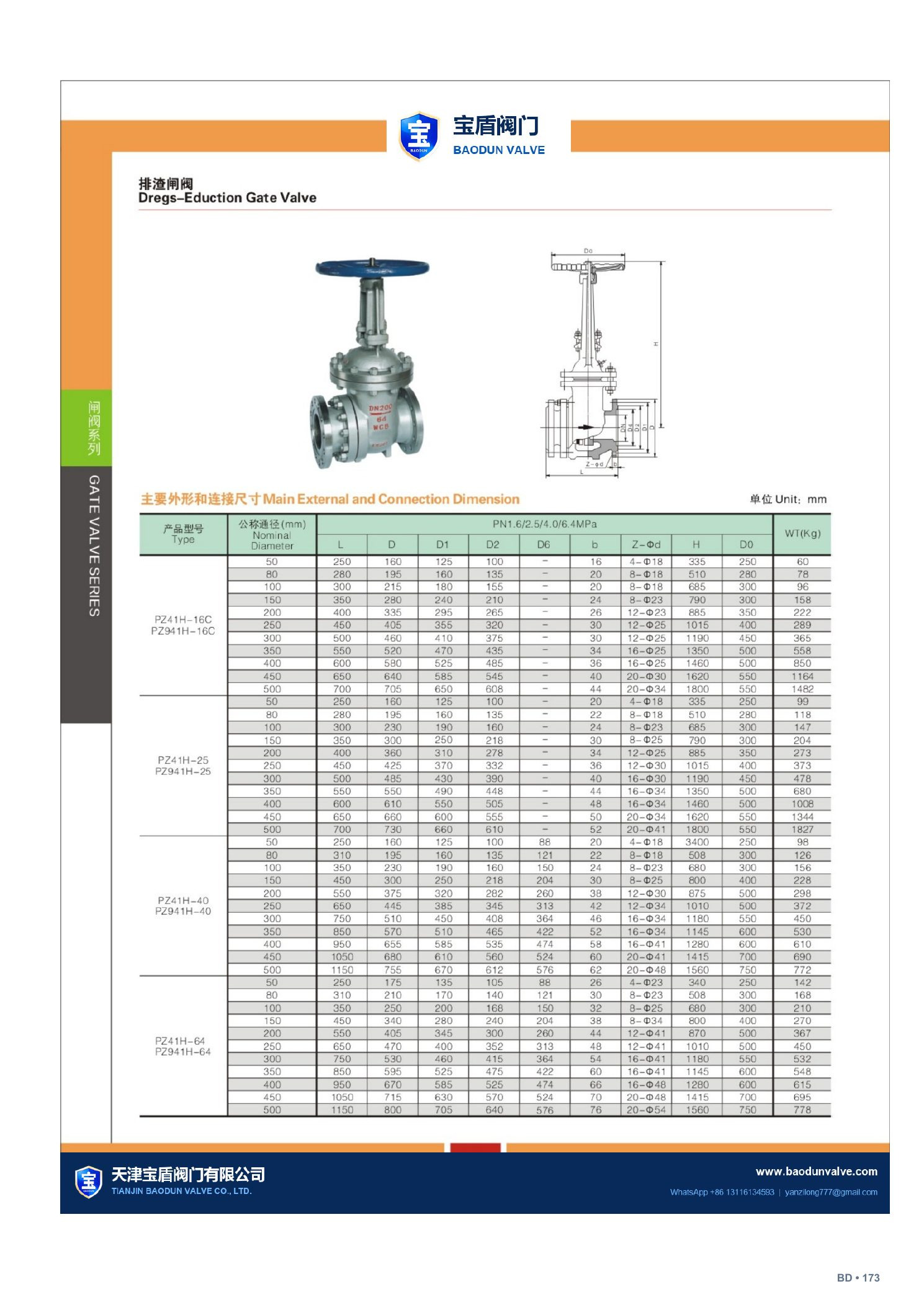 Dregs-Eduction Gate Valve technical sheet page 173