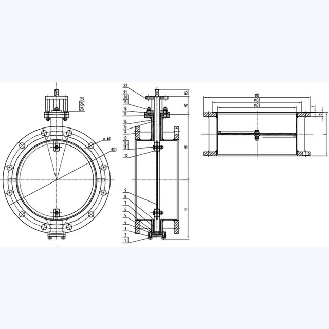 D341W-1C Butterfly Valve technical drawing