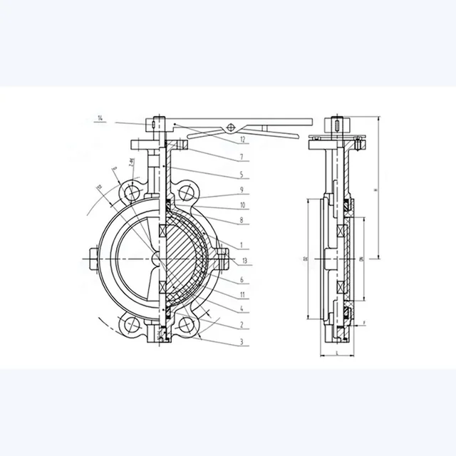 D71F4-16C Butterfly Valve technical drawing