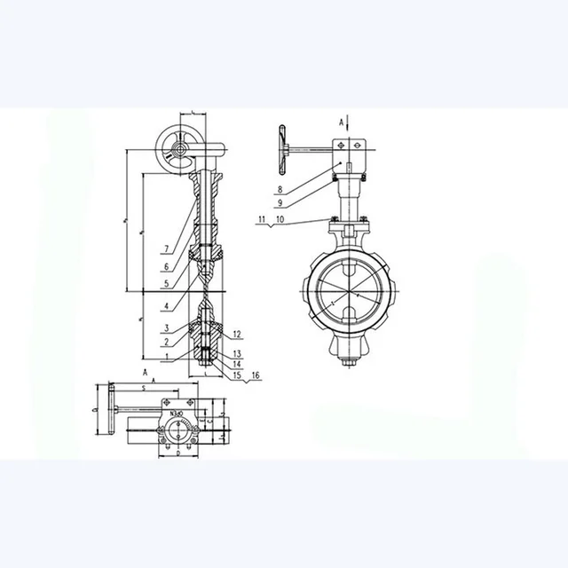 D371X-10 Butterfly Valve technical drawing