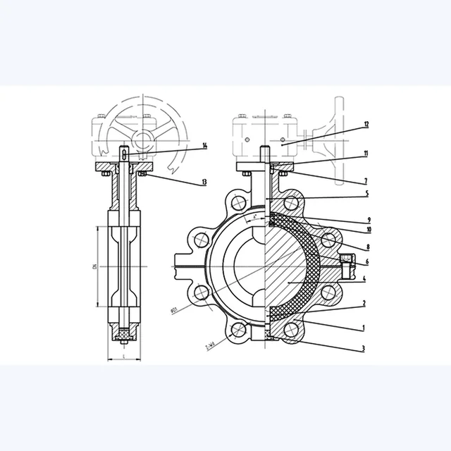 LTD371F46-16C Butterfly Valve technical drawing