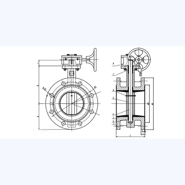 D341X-16P Butterfly Valve technical drawing
