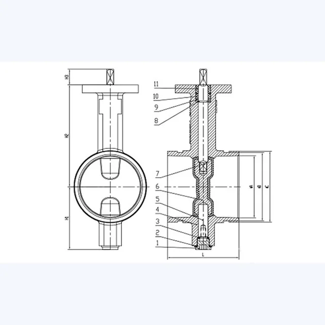 XD381X Butterfly Valve technical drawing