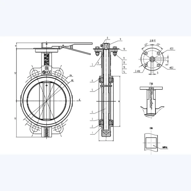 D71X-16Q-DN80 Butterfly Valve technical drawing