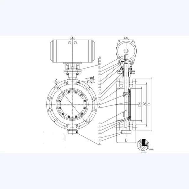 D643H Butterfly Valve technical drawing