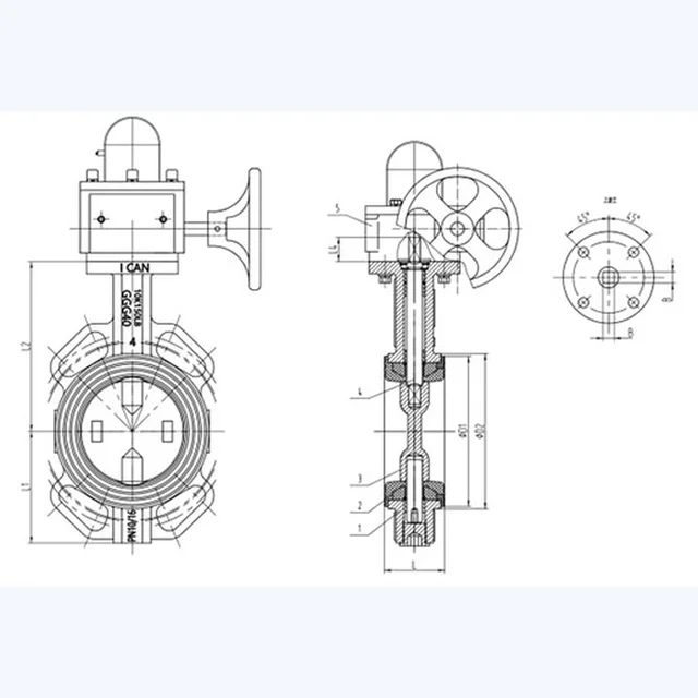 XD371X-16Q Butterfly Valve technical drawing