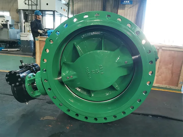 DN900 PN16 DI double eccentric butterfly valve with worm gear application view