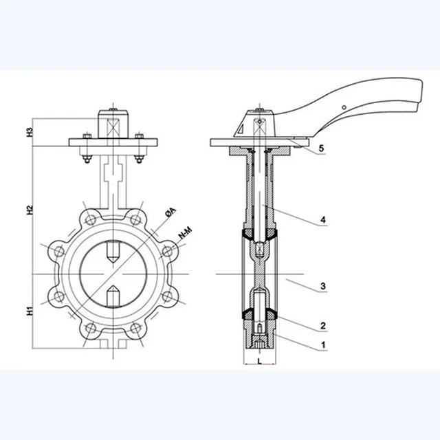 D71F-16Q Butterfly Valve technical drawing