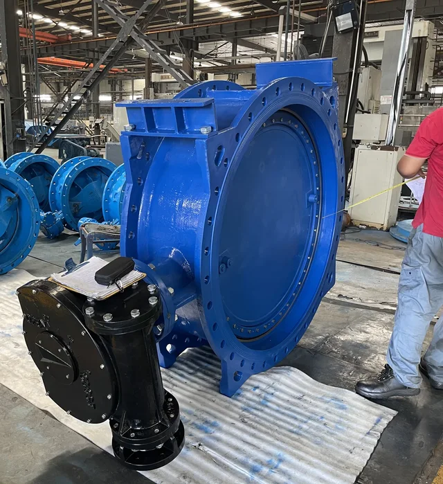 DN1400 worm gear ductile iron flange double offset butterfly valve application view