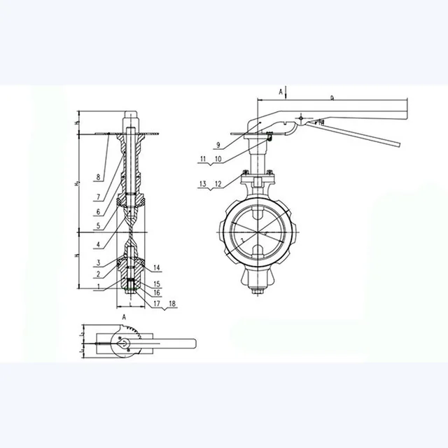 D71X-10 Butterfly Valve technical drawing